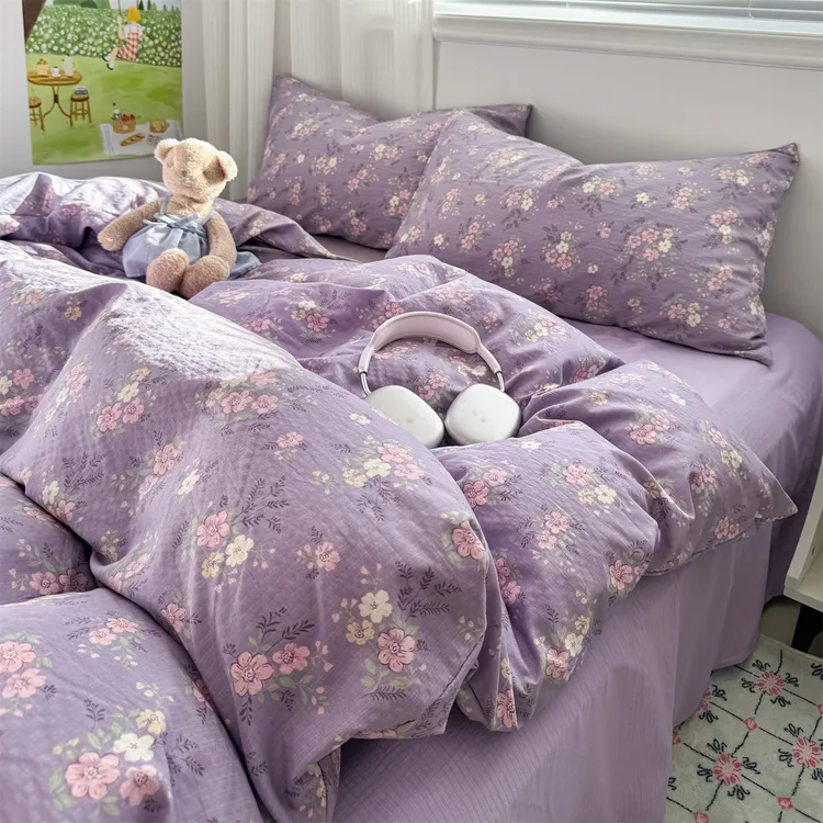 小清新2025新款双层纱学生被罩床上用品三件套非全棉纯棉亲肤被套