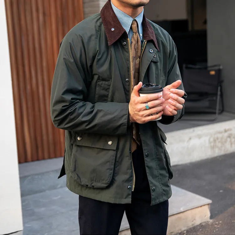 春季老钱风翻领夹克商务猎装防水绅士男士美式阿美咔叽修身外套潮