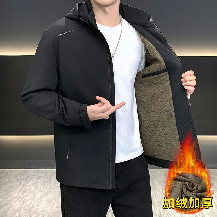 高端休闲抓绒夹克男2025秋季新款防风软壳衣加绒青年男装加厚外套