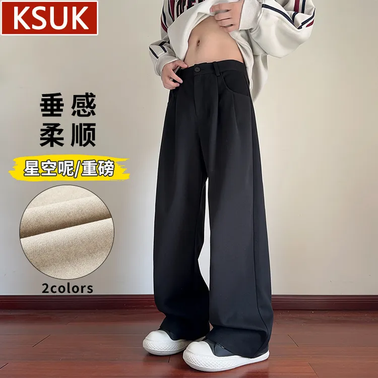 KSUK裤子男直筒重磅420g高级感呢料长裤休闲裤男士西裤秋冬新款