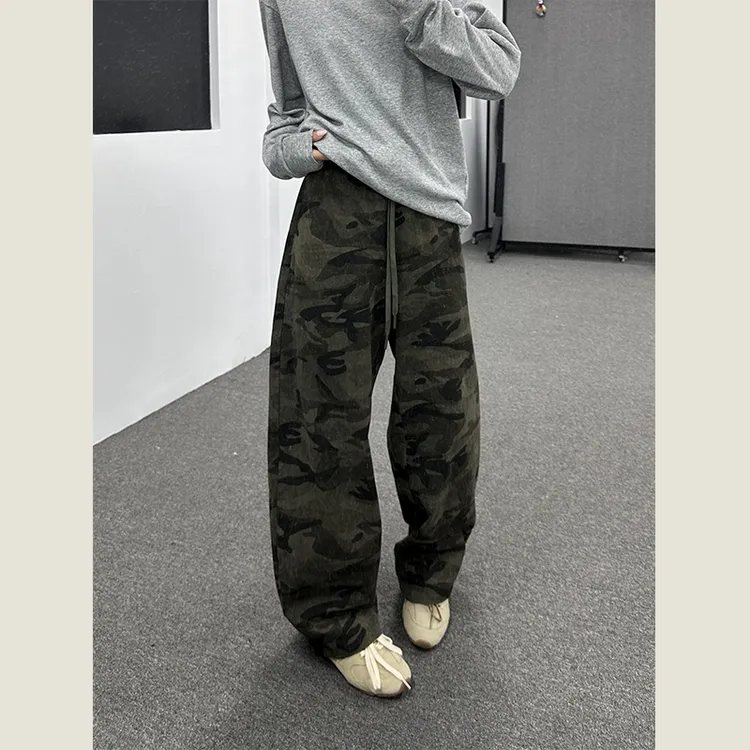 No talking“水洗做旧”重磅纯棉迷彩工装裤男款潮牌阔腿裤男生裤子