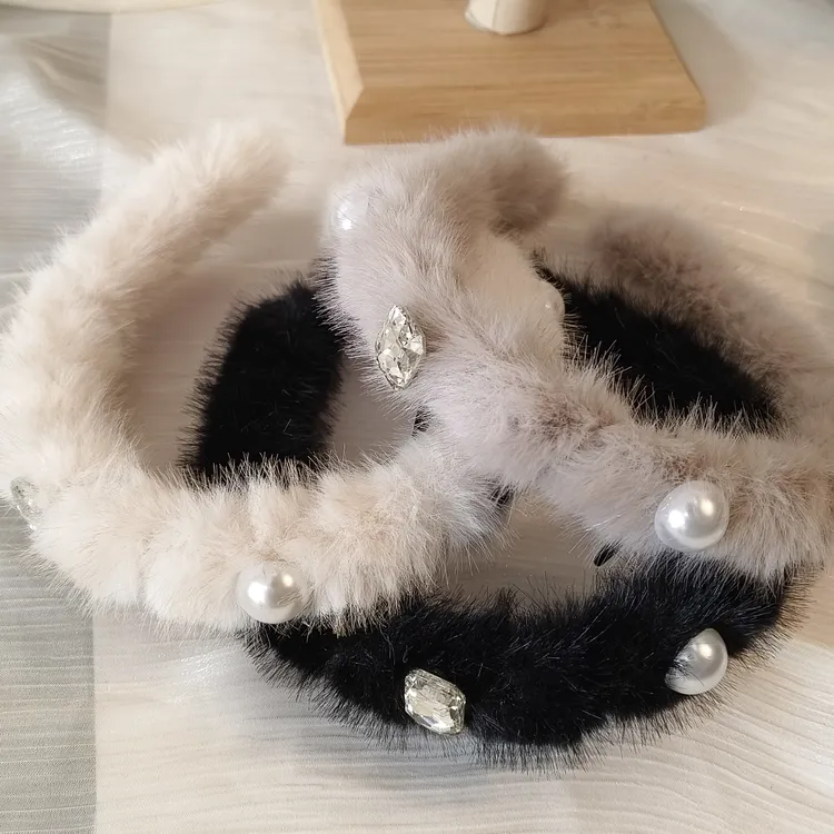 精致珍珠水钻毛绒波浪发箍带齿防滑增高颅顶头箍碎发整理压发发卡