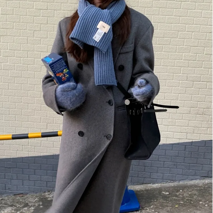 衫韵韩剧女主清谭洞加厚高级感灰色韩系双面呢大衣外套女