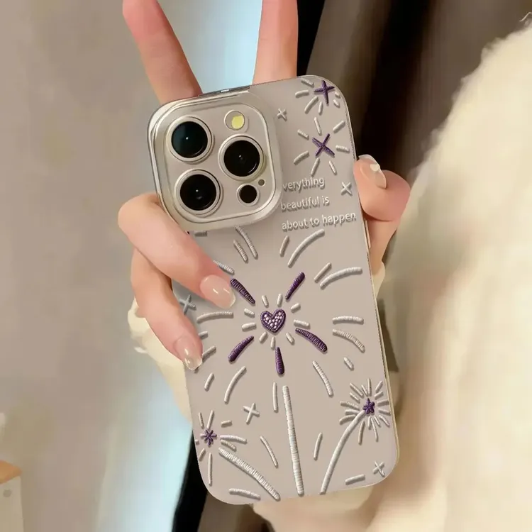 爱心烟花适用于iPhone17promax大孔透明壳16/15pro高级防摔手机壳