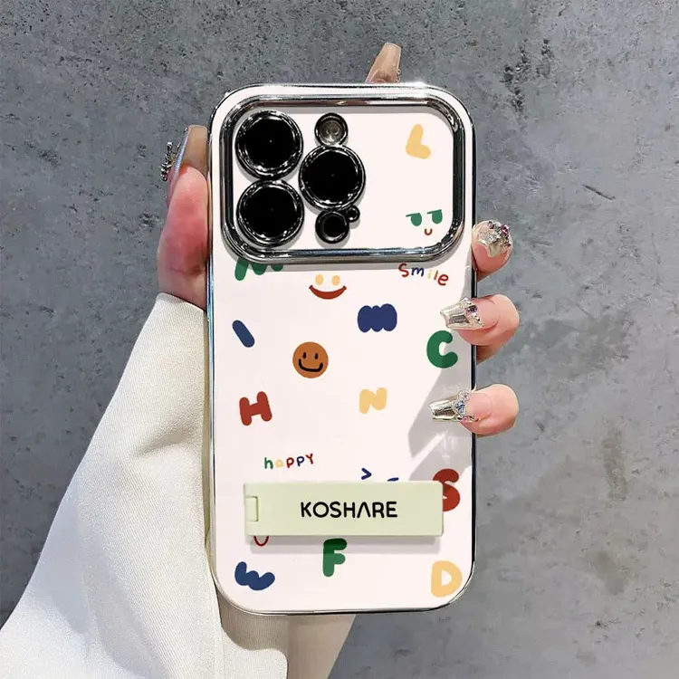 彩色字母适用苹果14pro大视窗手机壳13promax电镀12/16pro支架11