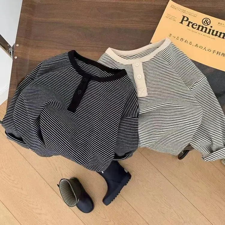 儿童打底衫秋季新款男童长袖T恤女童打底衣条纹衣服童装外穿上衣