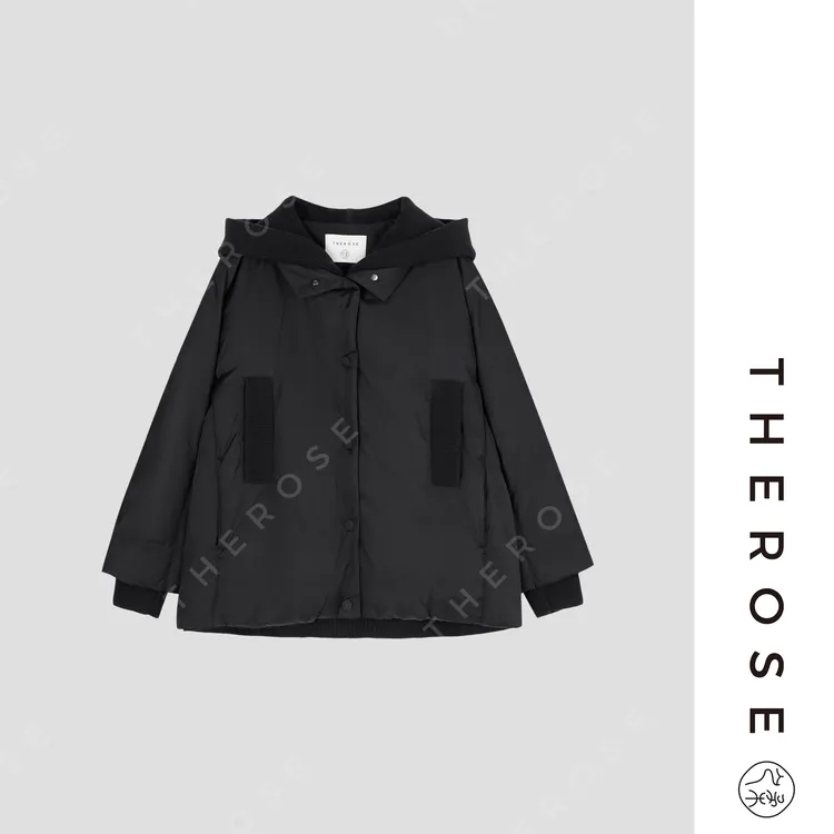 之柔【暴风雪】时尚高密蓬松毛织帽白鹅绒羽绒服秋冬保暖宽松外套女