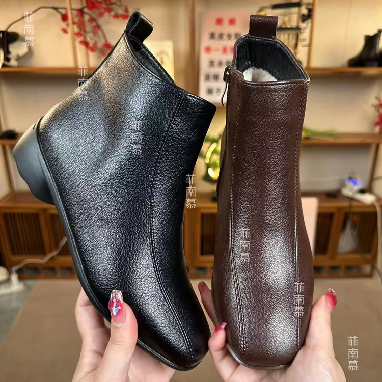 低跟秋冬时装靴时尚休闲百搭复古粗跟潮流英伦风方头舒适1116