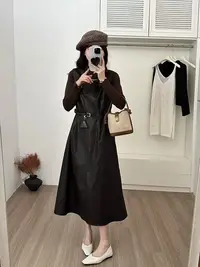 【钰姐精选】佳3553-韩式千金风PU收腰时尚套装裙复古显瘦气质
