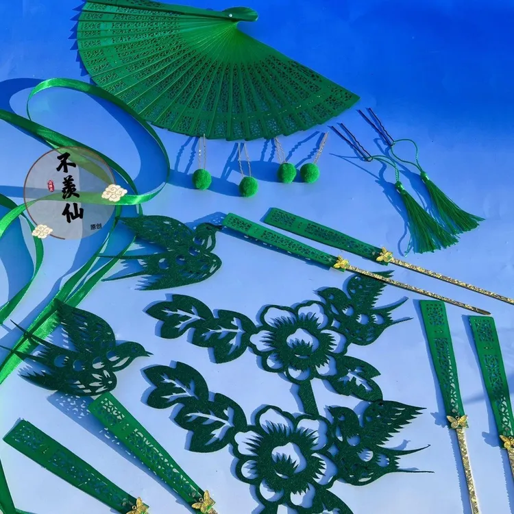 绿色青蛇非遗剪纸汉服配饰cos九天玄女古风头饰发饰百搭舞蹈演出A