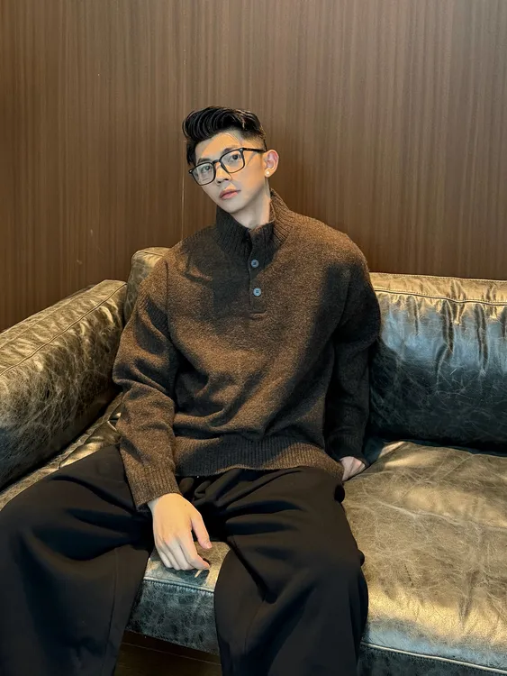 浩仔STUDIO半高领质感针织衫男秋冬cleanfit高级感慵懒风毛衣5673