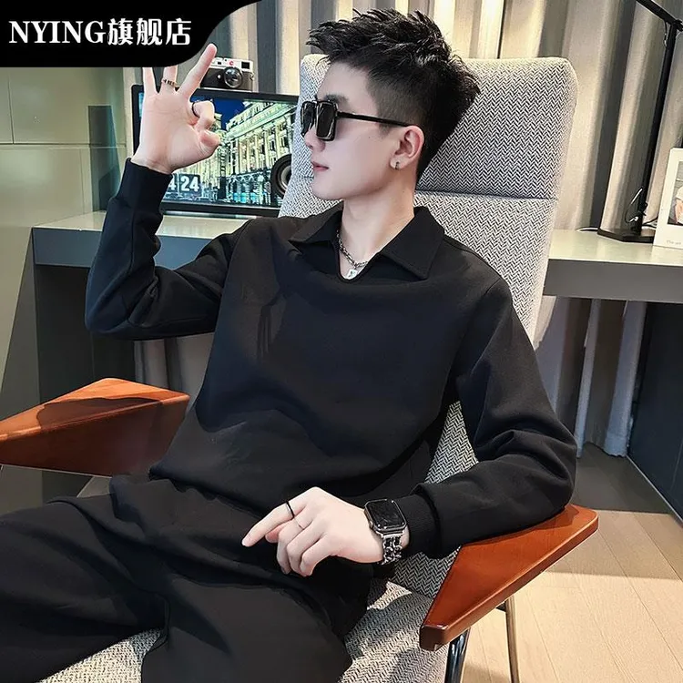 NYING士厚T恤春秋季2025新款今年流行爆款男装上衣V领长袖T恤男