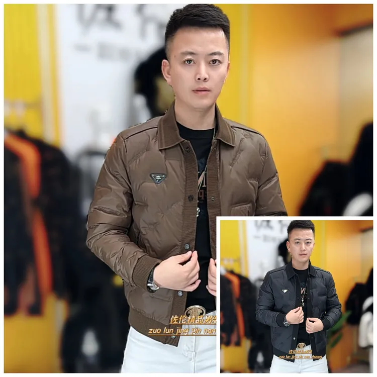 8567冬季新款时尚潮流男士翻领商务修身羽绒服