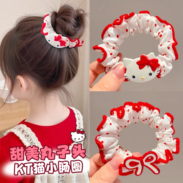 【红色波点】儿童小肠圈可爱kt猫咪发圈女童丸子头绳扎发绳皮筋发饰