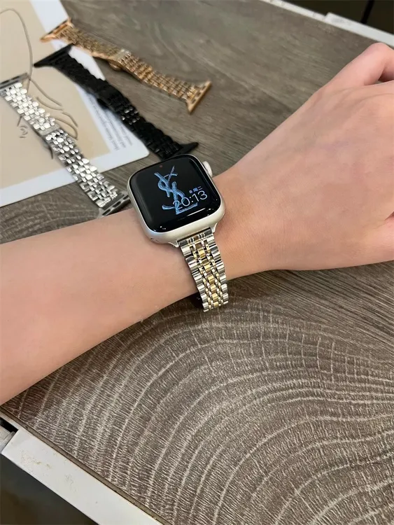 适用于苹果手表s10表带七株金属钢带Applewatch专属表带