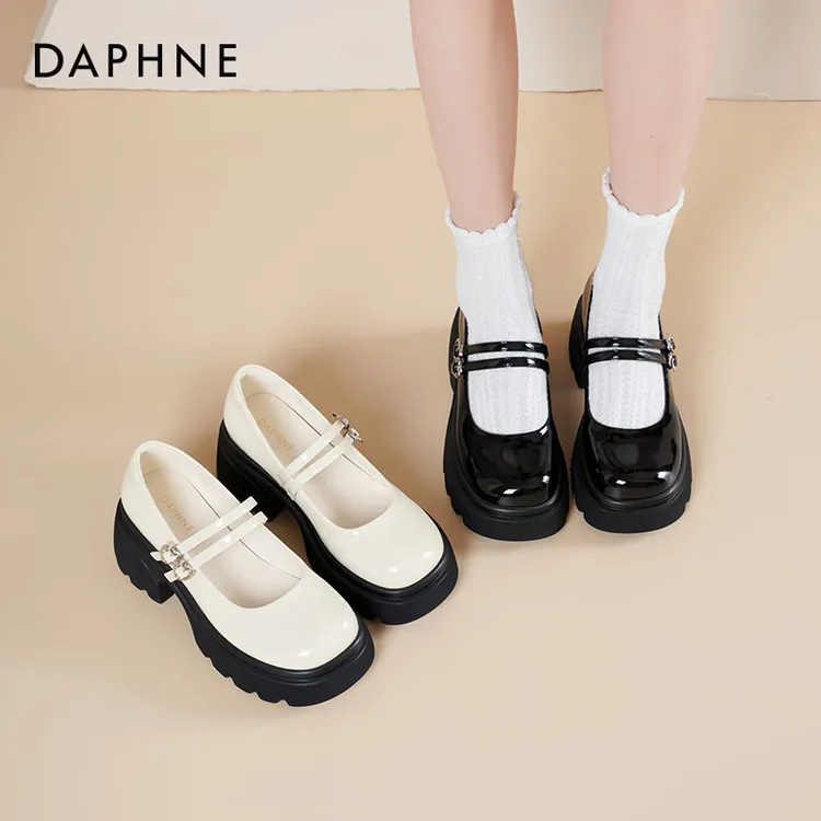 达芙妮玛丽珍鞋女2025春季新款高跟百搭学院风单鞋子厚底小皮鞋女