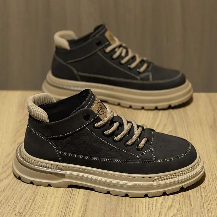 潮流加绒运动马丁靴男鞋百搭低帮风男款皮鞋高帮工地工作工装鞋子