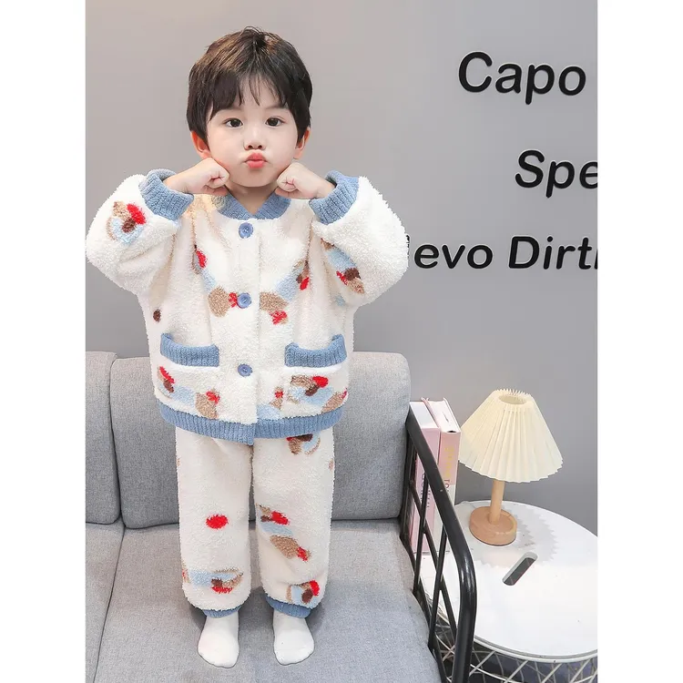 范哲萨儿童睡衣男童秋冬款珊瑚绒男宝宝卡通可爱小狗家居服套装20