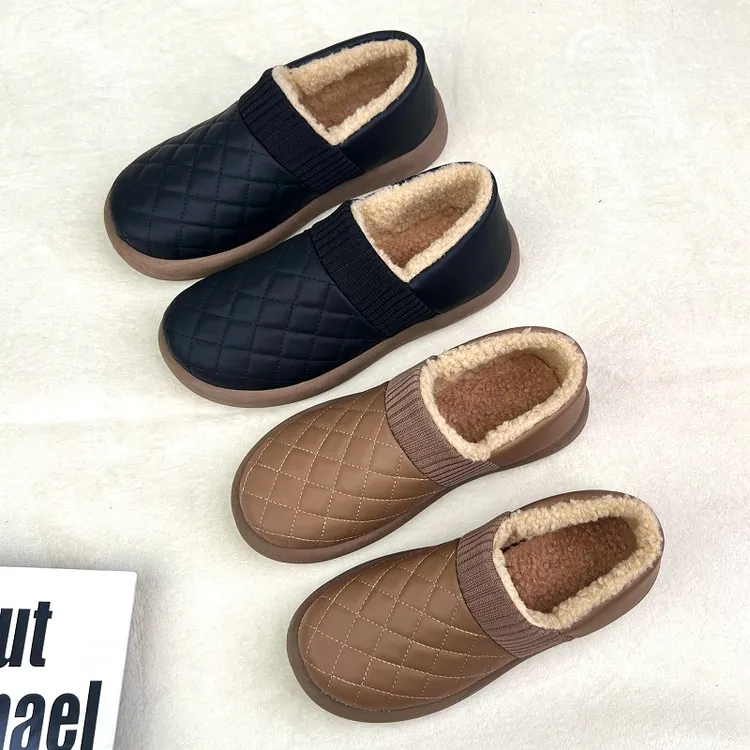 雪地靴女冬季妈妈鞋加绒加厚保暖女棉鞋防水防滑短筒靴女棉靴咖色