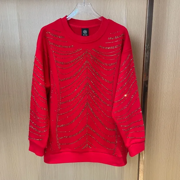 【新款闪闪银河闪烫钻节日红色400g纯棉潮牌宽松时尚男女同款】