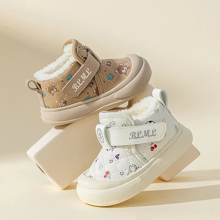 Ginofu冬季男女宝宝学步鞋防滑防水宝宝棉靴加绒保暖护脚幼童鞋