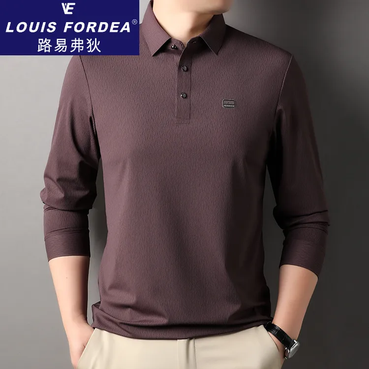 Louis Fordea路易弗狄/桑蚕丝男装男士休闲高档男士桑蚕丝翻领T恤