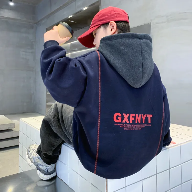 男童冬装加绒卫衣连帽2026新款儿童冬季一体绒加厚保暖衣服洋气潮