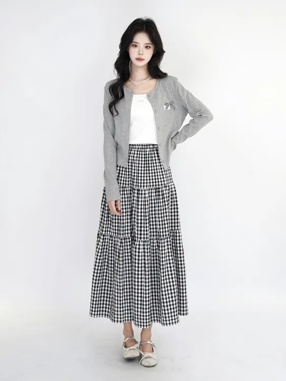 百搭高级通勤时尚高腰气质洋气开衫吊带裙子显瘦上衣三件套