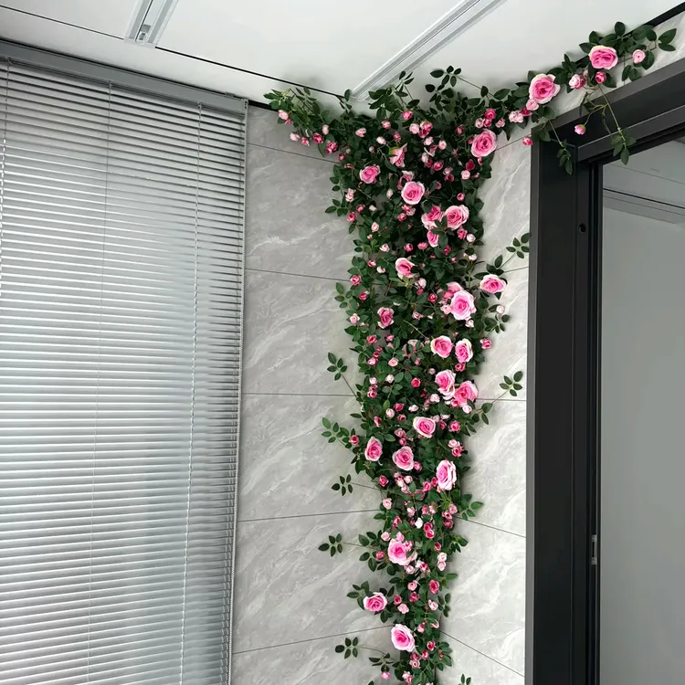 玫瑰花藤条装饰花仿真花阳台墙面遮挡管道装饰空调管遮丑神器藤蔓