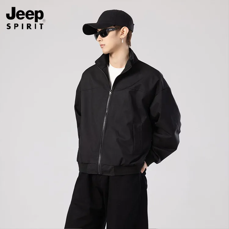 Jeep吉普美式教练夹克2025早秋立领纯色短款复古百搭工装飞行外套