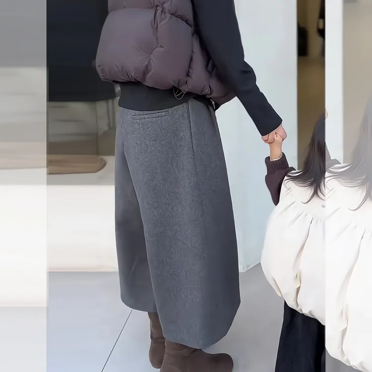 灰色八分毛呢阔腿裤女冬季2025新款爆款小个子显瘦时尚宽松休闲裤