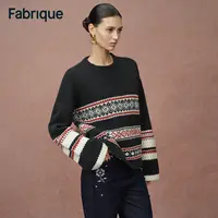 Fabrique Corvara 秋冬新品深空灰绵羊毛宽松复古费尔岛针织毛衣