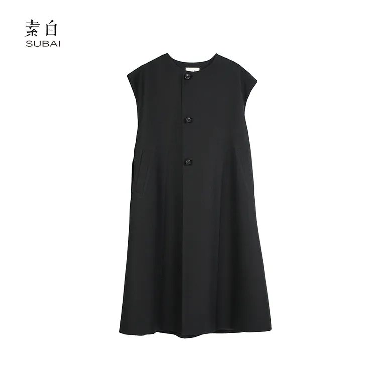 素白宽松中长款【洒脱】J01839轻松慵懒真丝羊毛休闲马甲