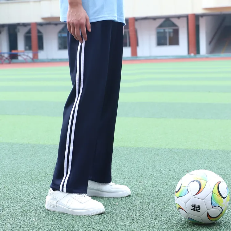藏蓝色南韩丝两条杠初高中中通运动裤双白条中小学生宽松校服裤子