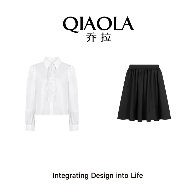QIAOLA/乔拉【悠悠女孩】春季新款梭织袖设计休闲百搭显瘦套装预售