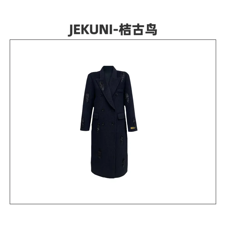 JEKUNI/桔古鸟【风华绣影】深灰色长款大衣高定轻奢时尚设计师外套