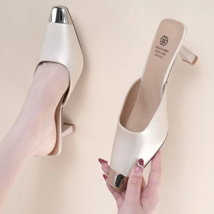 包头半拖鞋女2025夏季新款气质法式高级感细跟方头外穿高跟凉鞋女