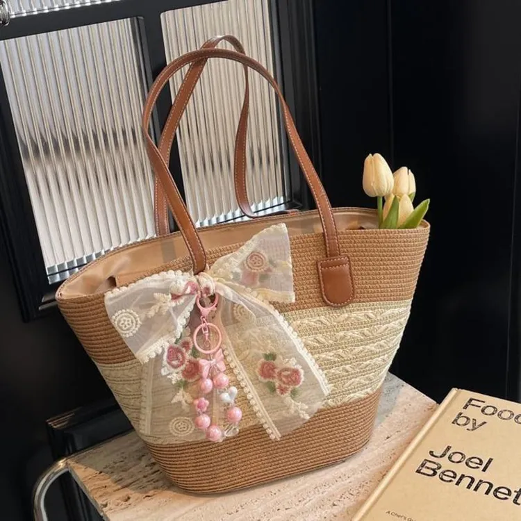 草编包包女2025新款爆款夏高级感大容量托特包沙滩编织单肩通勤包