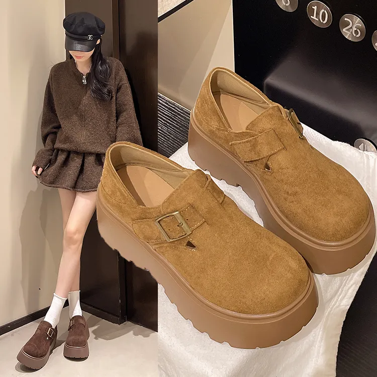 厚底勃肯鞋女2025秋冬新款复古加绒百搭一脚蹬懒人单鞋增高博肯鞋