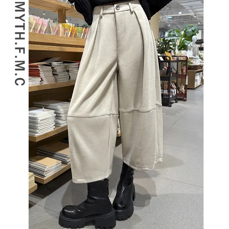 米白色小个子毛呢裤子女秋冬季2025新款爆款时尚气质直筒阔腿裤