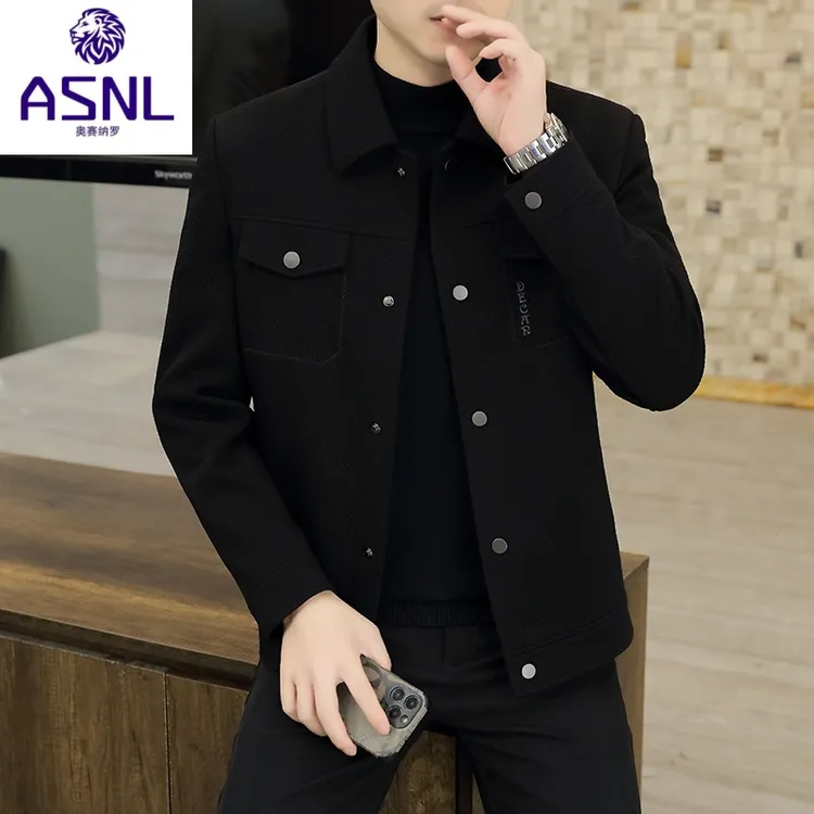 奥赛那罗直下摆翻领冬季长袖免烫几何夹克休闲上衣秋冬季修身