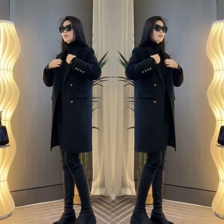 毛呢女士新款质感高级加棉气质加厚呢子大衣中长款外套天内发货