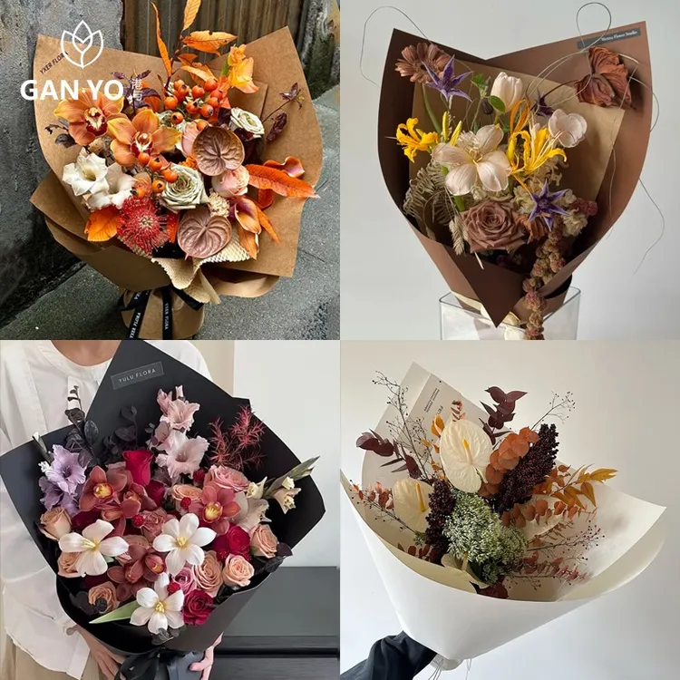 港与 秋日复古硬卡纸鲜花花束包装纸造型纸花艺花店包花纸diy资材