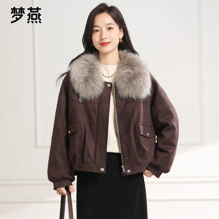 梦燕秋冬女狐狸毛领加厚保暖90鹅绒休闲派克羽绒服外套CY13B5002