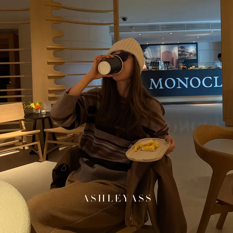 【ASHLEYASS】“18.5um 层叠条纹羊毛衫”纺纱经典罗纹毛衣LSM251311S