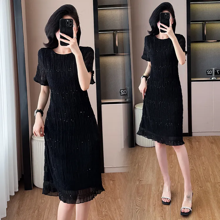 赫本风黑色连衣裙女夏季新款今年流行爆款气质中长款高端精致裙子
