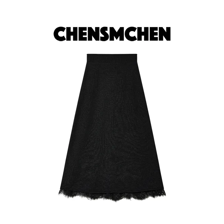 CHENSMCHEN 和纸纱蕾丝拼接半身裙女休闲百搭显瘦裙子CSQ7263MX