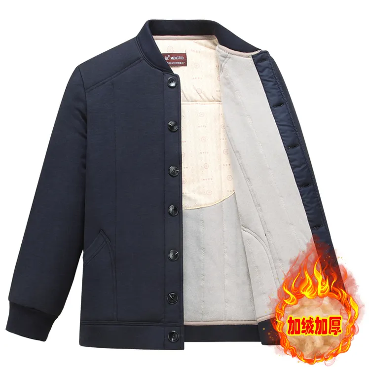 新款中老年男驼绒棉衣夹克休闲爸爸棉袄加绒加厚棉服居家外套保暖