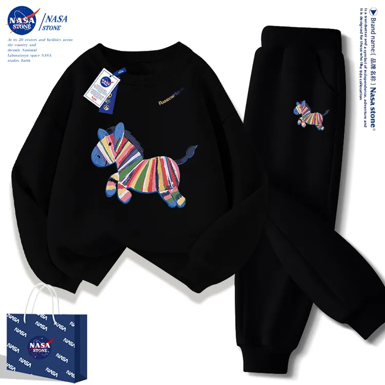 NASA联名儿童红色加绒卫衣套装2026马年12岁男女童本命年拜年衣服