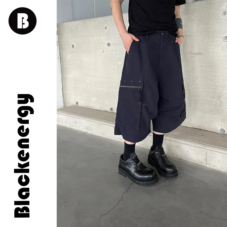 七分短裤男士夏季美式重磅小众做旧设计感宽松纯色工装裤子潮流